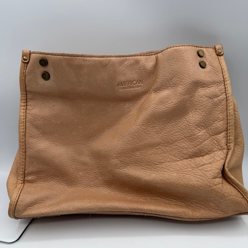 American Leather Co Tan‎ Pebbled Leather Tote Shoulder Bag Zip Pocket Slouchy